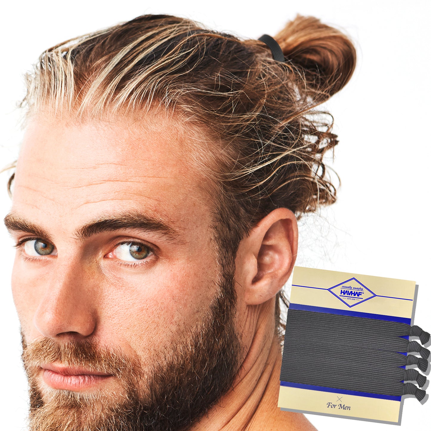 HAVHAF Knotted Mens Hair Ties For Men 5 pcs (Wide Fit, Charcoal)
