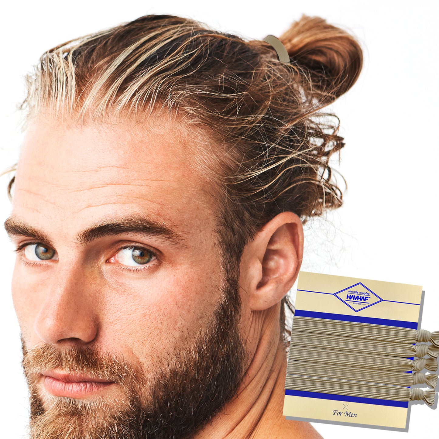 HAVHAF Knotted Mens Hair Ties For Men 5 pcs (Wide Fit, Cream)