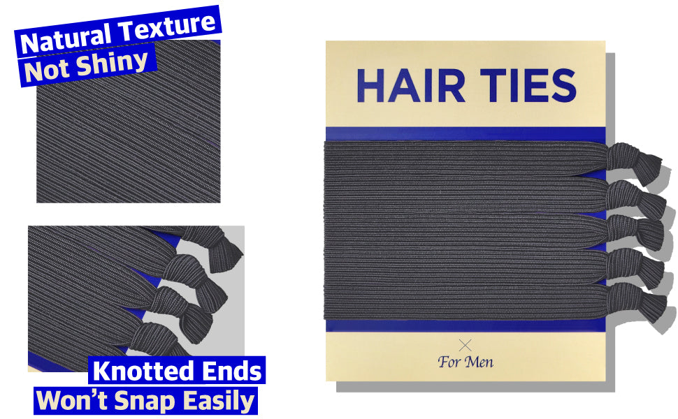 HAVHAF Knotted Mens Hair Ties For Men 5 pcs (Wide Fit, Charcoal)