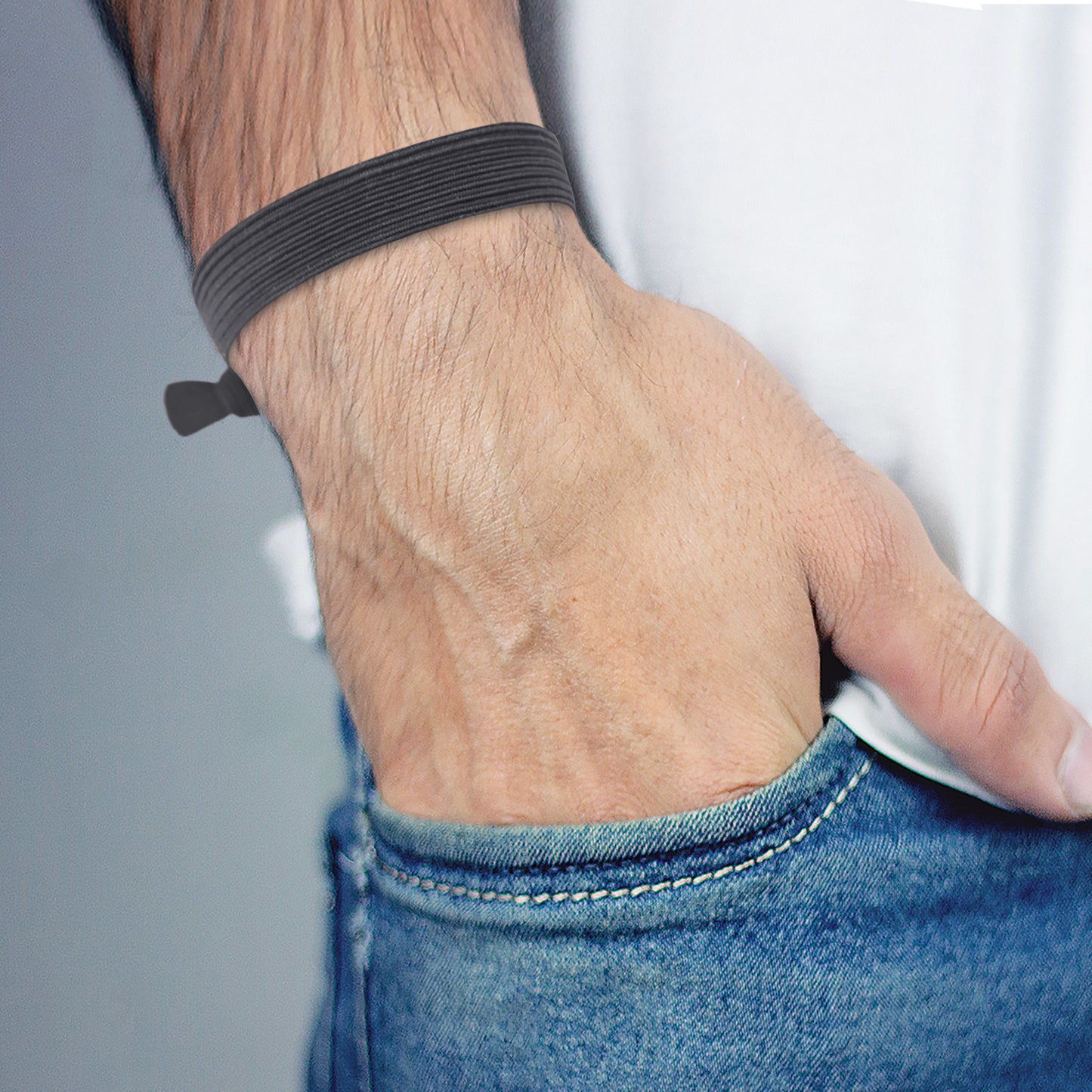 HAVHAF Knotted Mens Hair Ties For Men 5 pcs (Wide Fit, Charcoal)