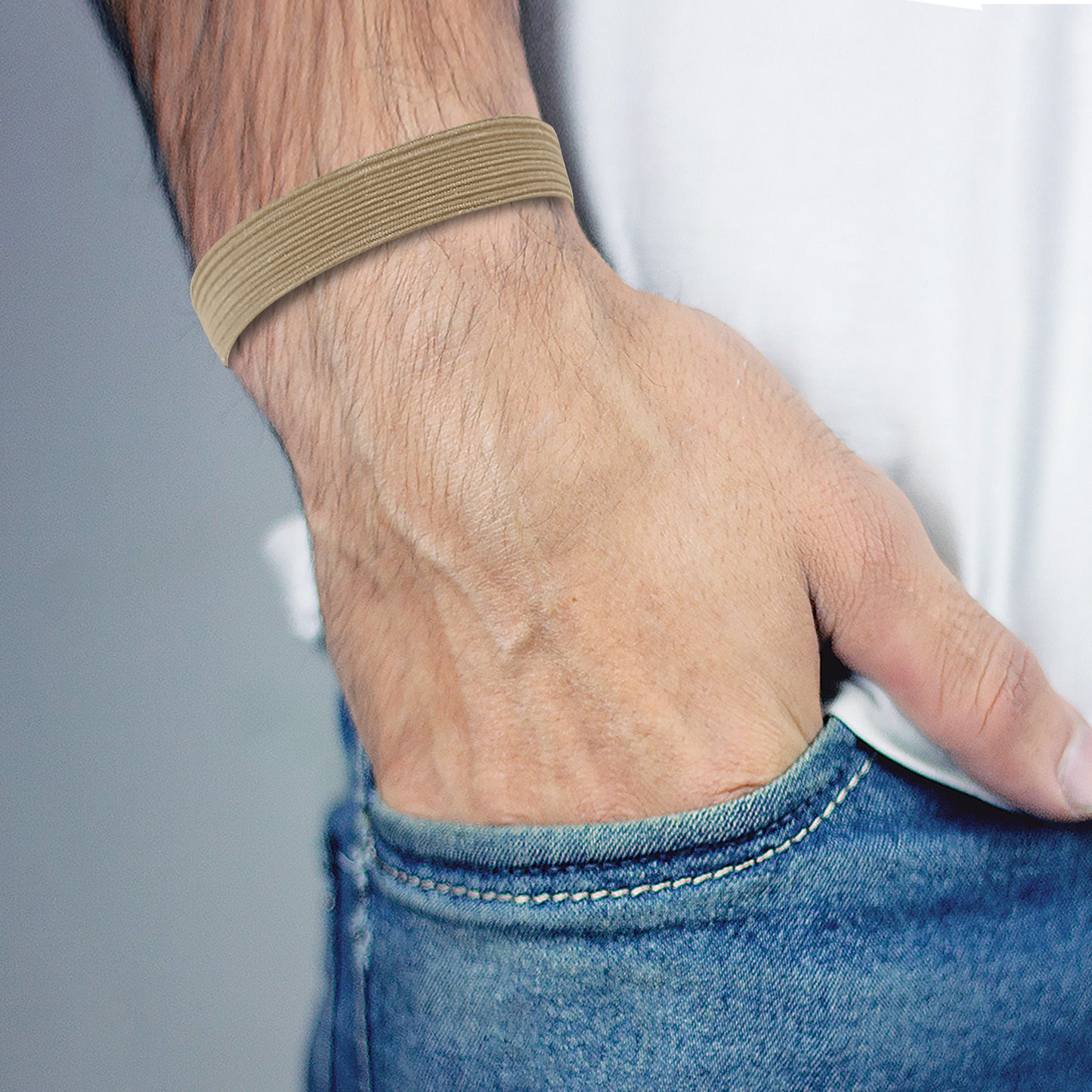 HAVHAF Knotted Mens Hair Ties For Men 5 pcs (Wide Fit, Cream)