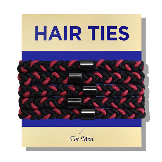 HAVHAF Braided Mens Hair Ties For Men 5 pcs(Thick&Dense Fit, Red Black)