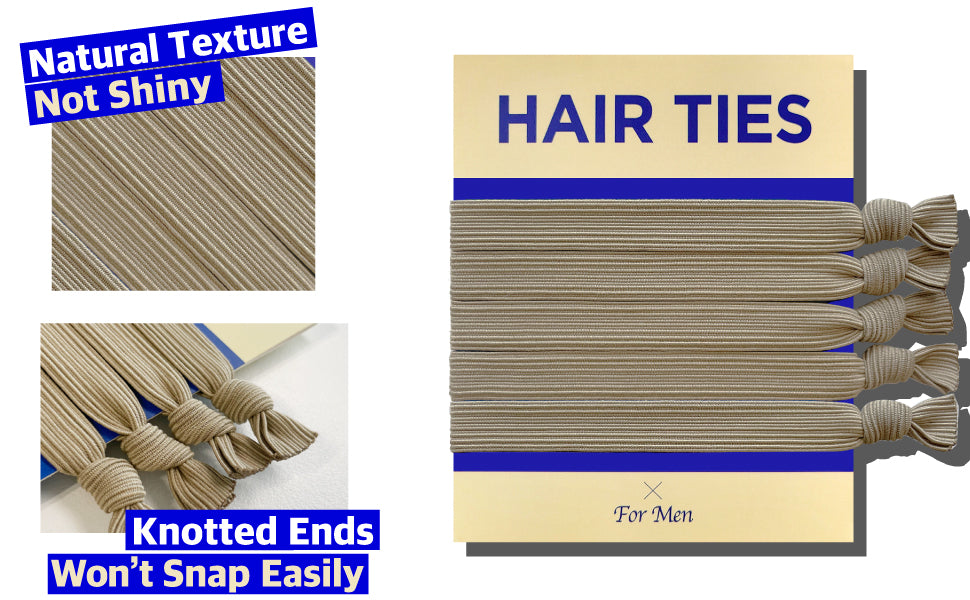 HAVHAF Knotted Mens Hair Ties For Men 5 pcs (Wide Fit, Cream)