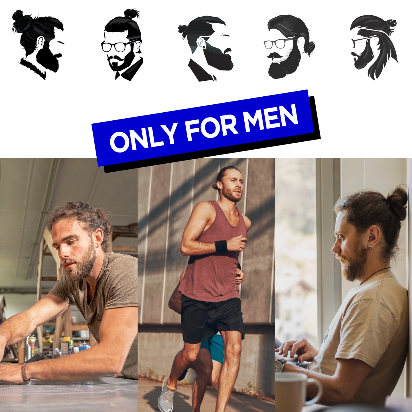 HAVHAF Knotted Mens Hair Ties For Men 5 pcs (Wide Fit, Cream)